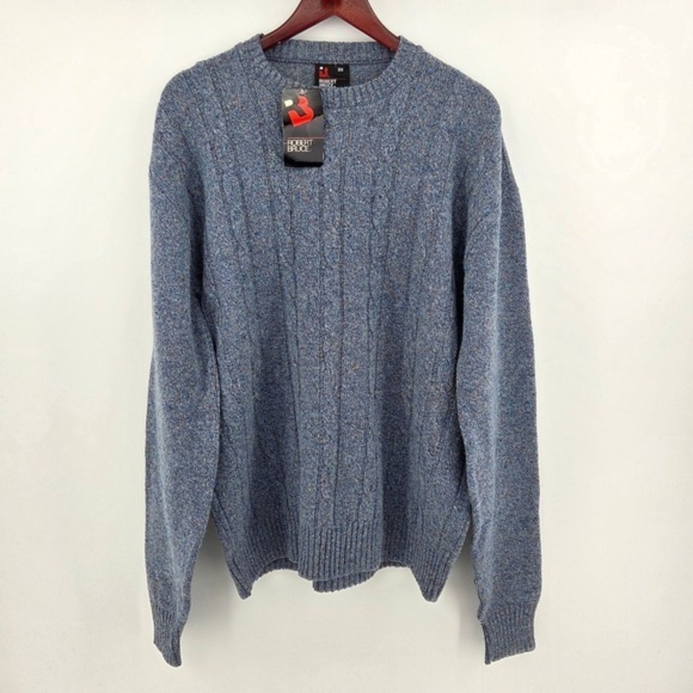 Vintage Robert Bruce Cable Knit Wool Blend Blue‎ Sweater Men 3X Made In USA NWT